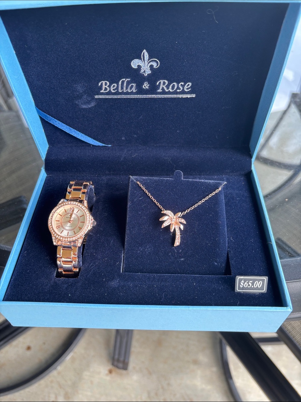 Rose Gold Palm Tree Pendant Necklace and watch set Women Accessories